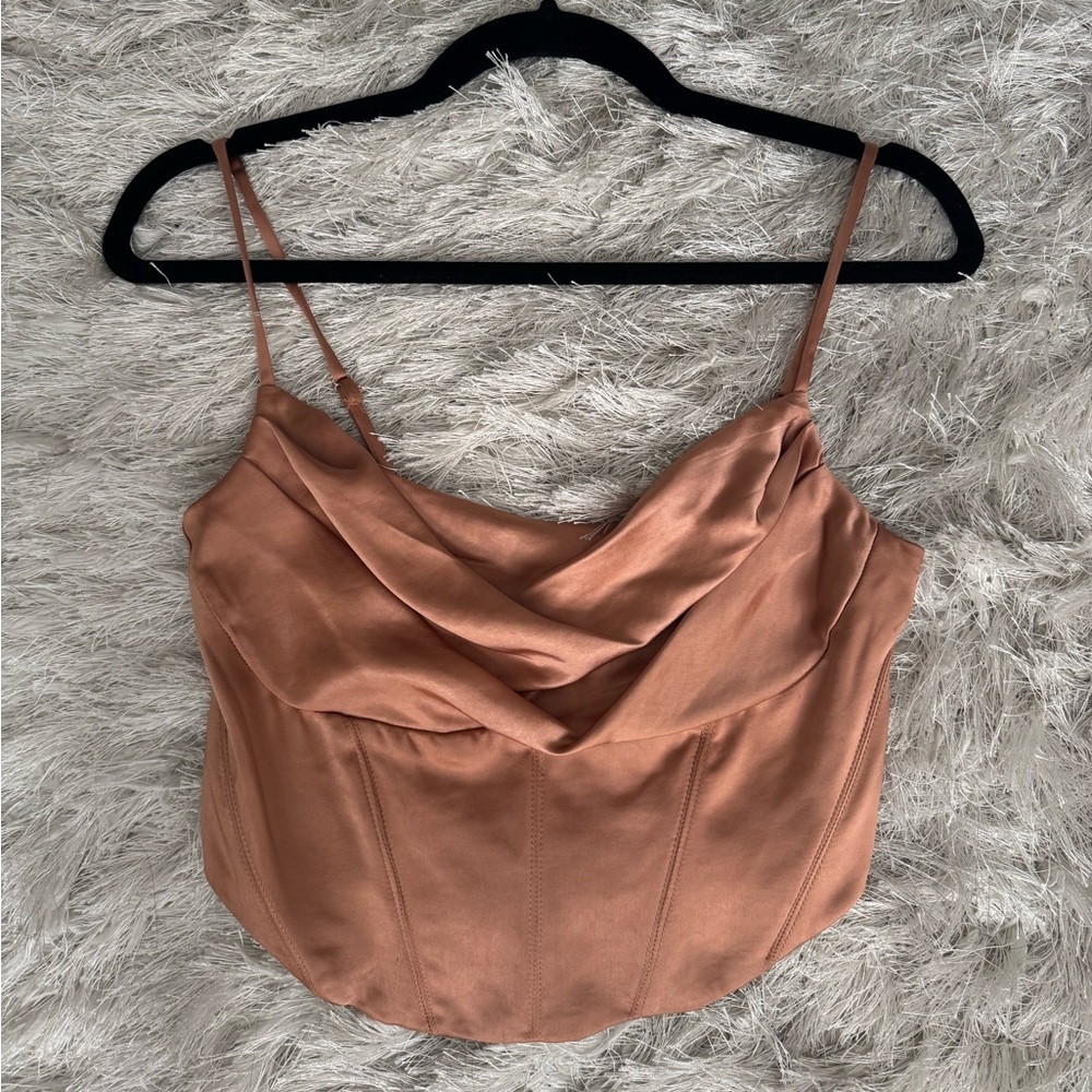 Burnt Orange Satin Cowl Bustier Top